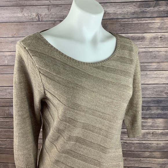 New York & Company Tan & Gold Sparkle Sweater - Picture 4 of 7